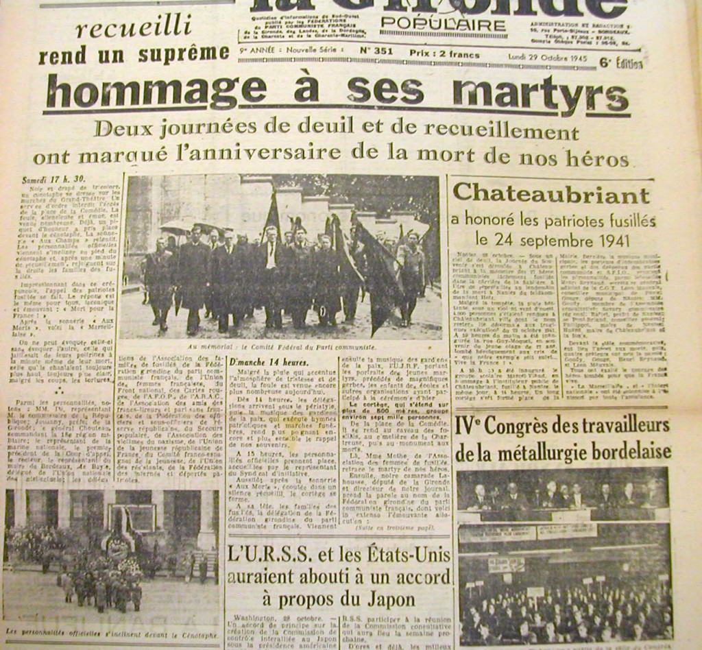 « La Gironde Populaire » du 29 octobre 1945